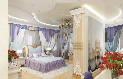 фигурный подвесной потолок в классическом стиле