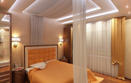 декор потолка из гипсокартона в спальне