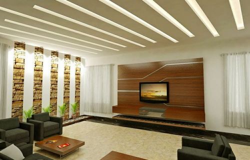 оригинальная идея подсветки потолка в гостиной