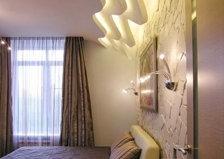 оригинальный дизайн потолка в спальне