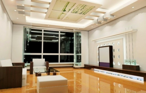 оригинальный дизайн потолка в гостиной