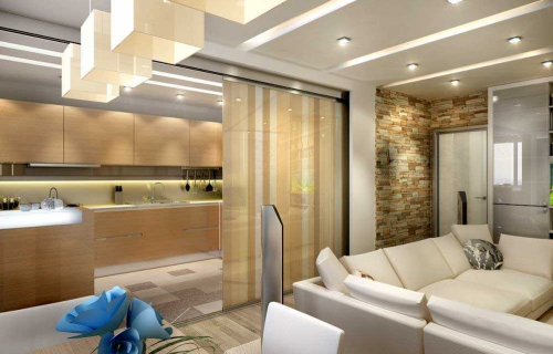 двухуровневый потолок с подсветкой в гостиной